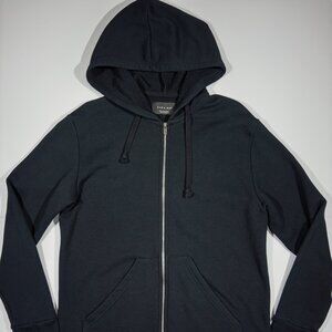 Zara Men's Full-Zip Black Hooded Sweatshirt with Kangaroo Pockets - Size Medium
